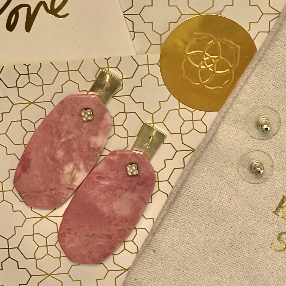 Authentic Kendra Scott Aragon Gold Drop Earrings in Pink Rhodonite Marble